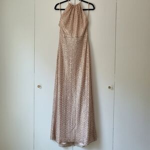 Amsale Chandler Halter Sequin Gown Rose Gold Size 10 Bridesmaid Formal Prom